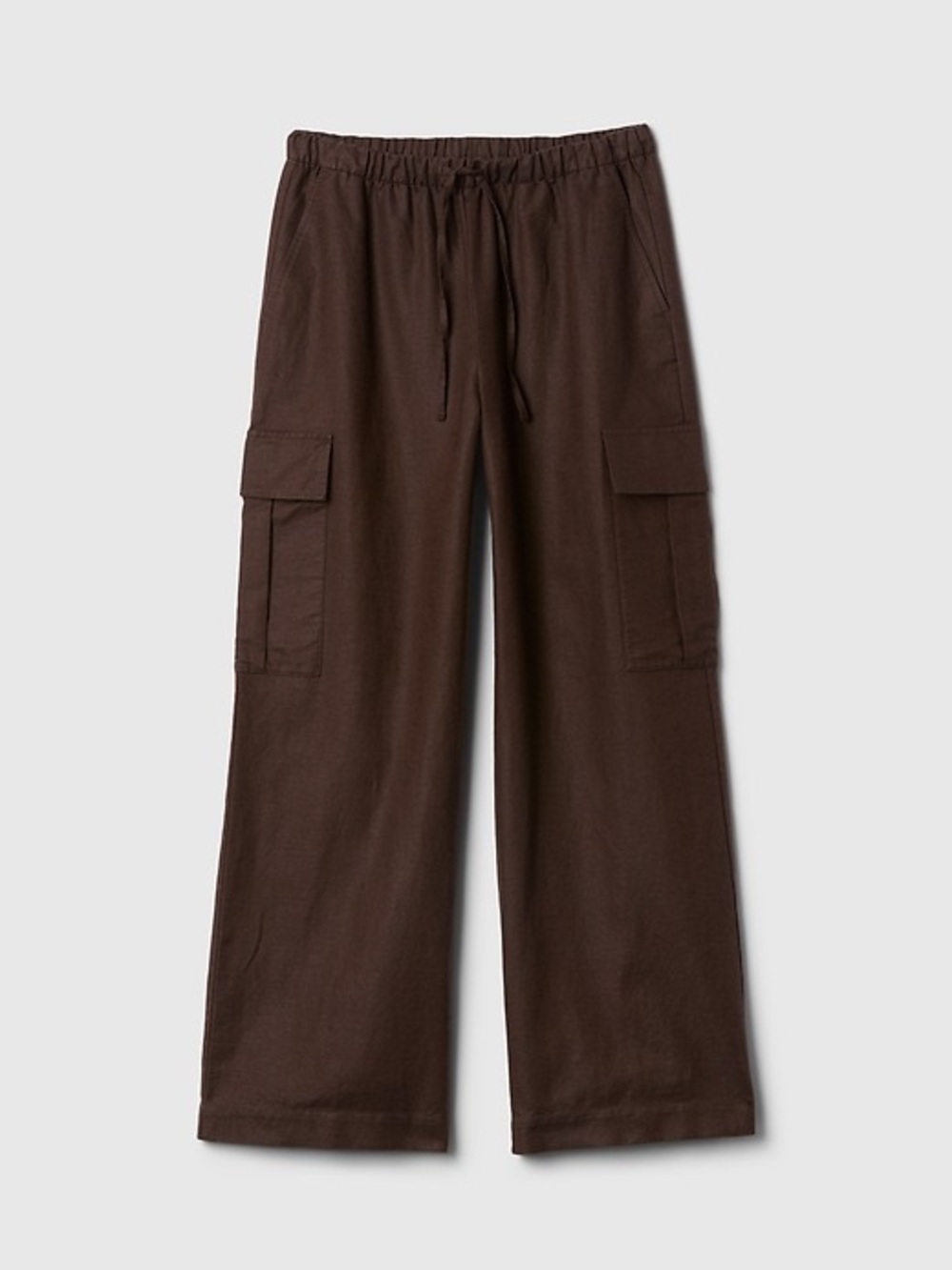 Gap Mid Rise Linen Cotton Pull On Cargo Pants Terra Chocolate Brown - M Petite